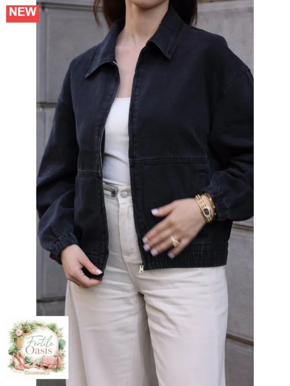 Oversized Denim Jacket Women Zip Up Long Sleeve Casual Loose Fit Jean Jacket